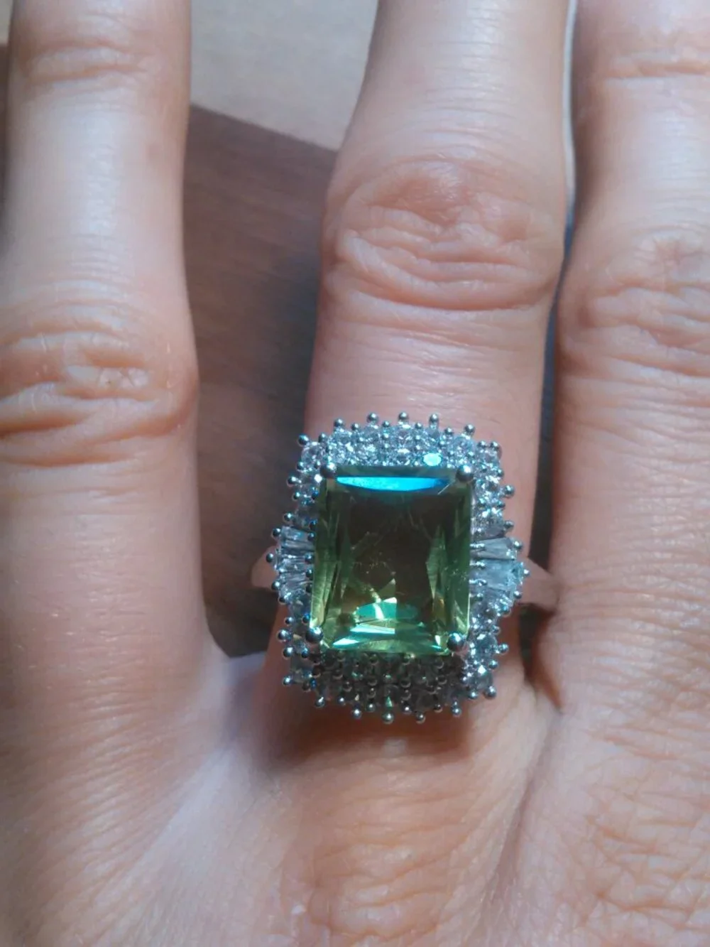 Green Triplet Quartz Natural White Zircon Accent Sterling Silver Ring (Size 10)